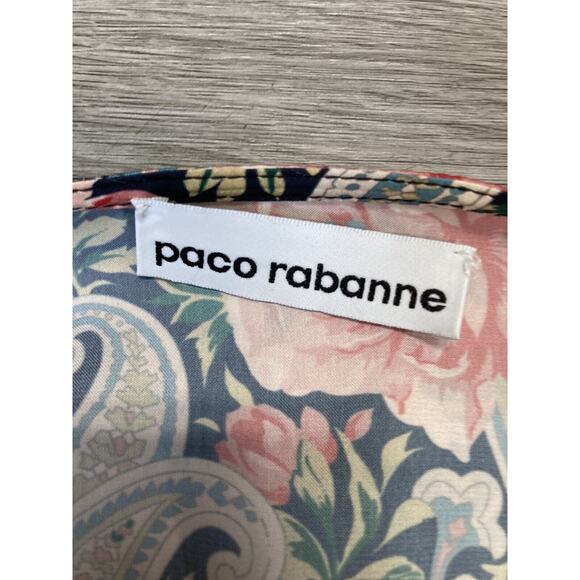 PACO RABANNE Floral Satin Printed Gathered V-Neck Blouse Top Size 42 US 10 - Picture 4 of 4